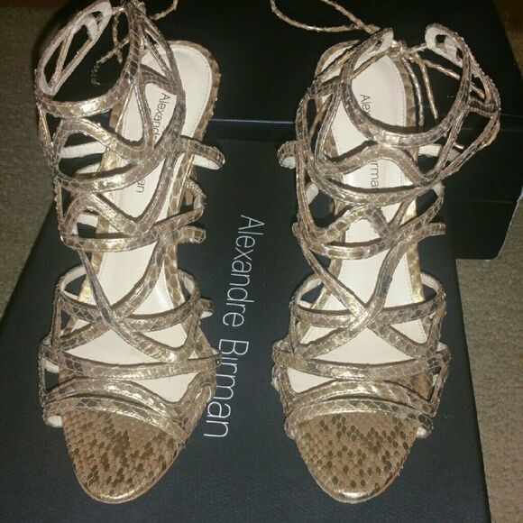 Alexandre Birman Melody Gold Cage Heel SZ 37 - Picture 2 of 4